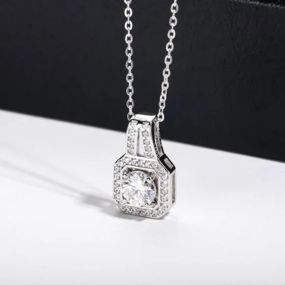 Certified 2ct. t.w. Moissanite Diamond Square Halo Pendant Necklace NEW - Picture 8 of 15